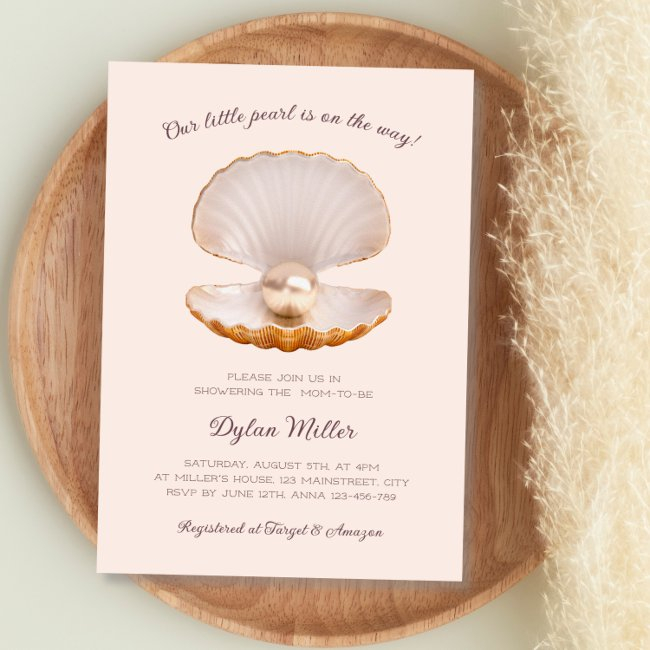 Little Pearl Seashell Beach Girl Baby Shower Invitation