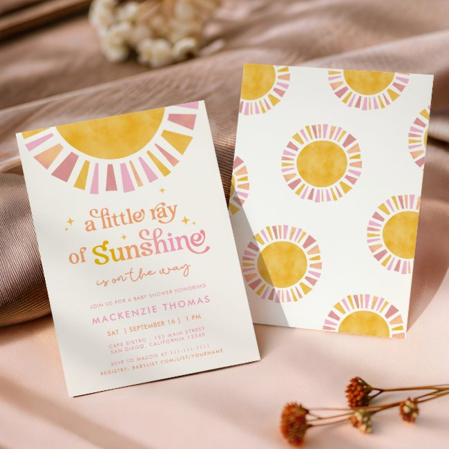 Little Ray Of Sunshine Boho Retro Girl Baby Shower Invitation