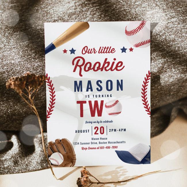 Little Rookie Baseball 2nd Birthday Party Invitation