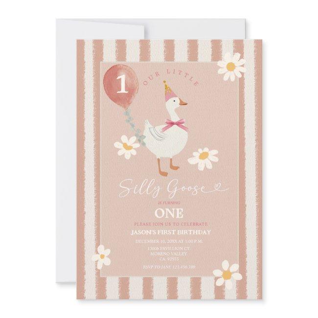 Little Silly Goose Daisy Girl 1st Birthday Invitation