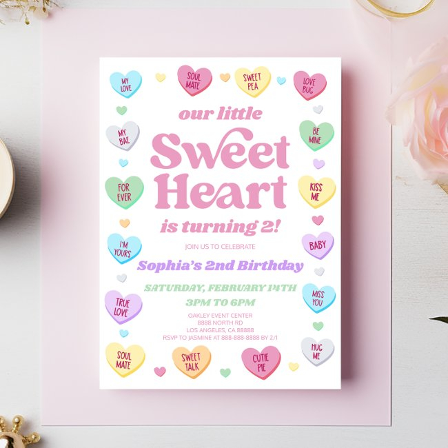 Little Sweet Heart Valentine's Day Birthday Party Invitation
