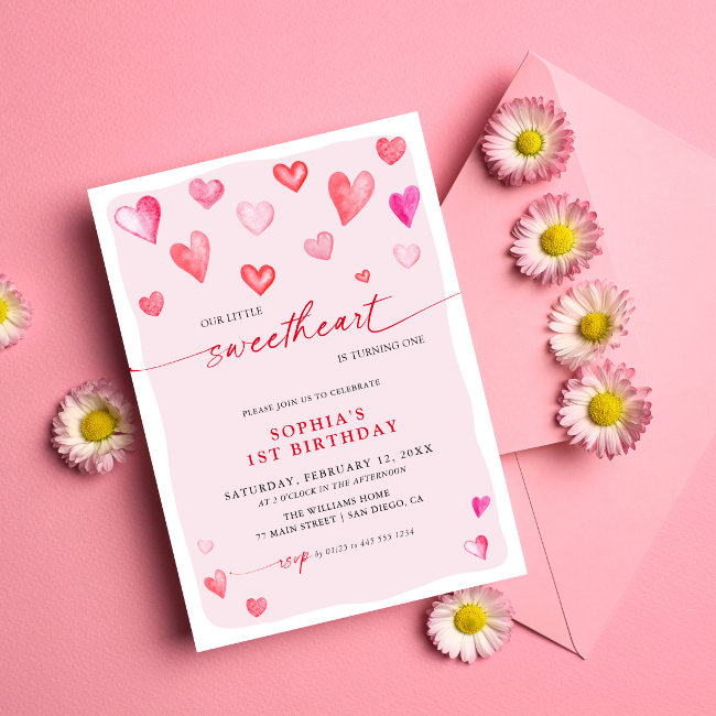 Little Sweetheart Birthday Hearts Invitation