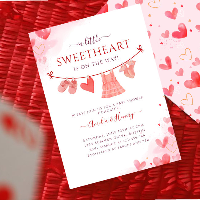 Little Sweetheart Valentines Girl Baby Shower Invitation