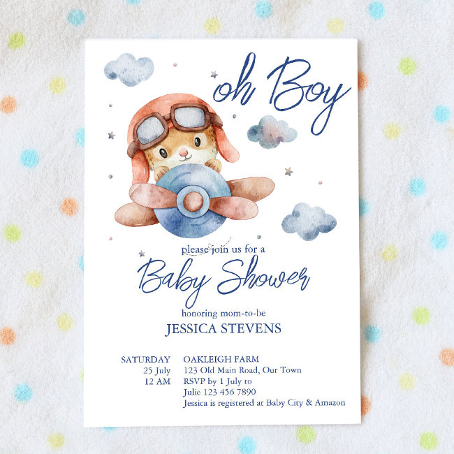 Little Tiny Pilot Airplane Baby Shower Invitation