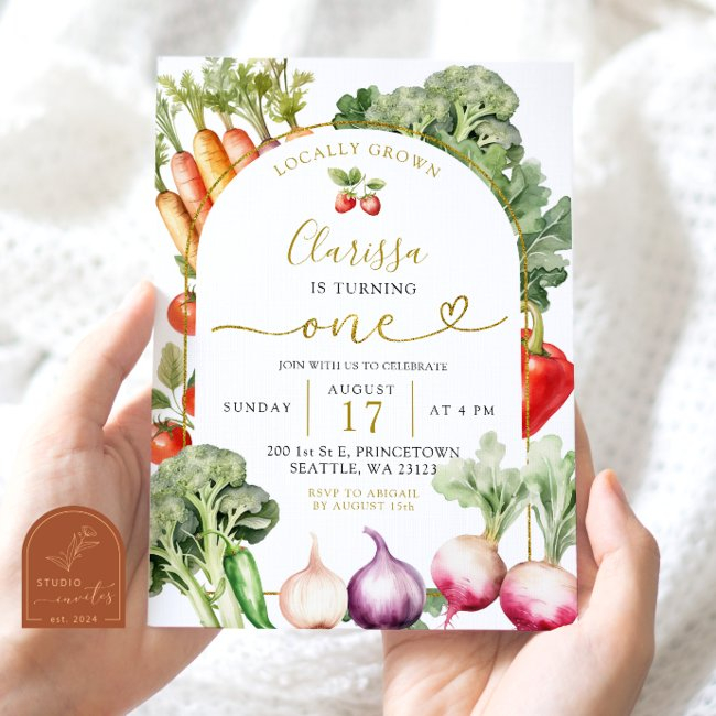 Locally Grown Veggies First Birthday Invitation