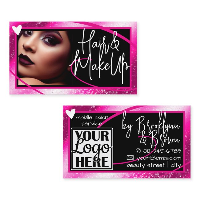 Logo Photo Template Stylish Pink Frame Heart Luxe Business Invitations