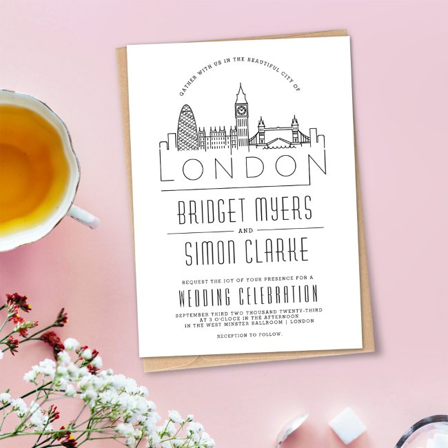 London Wedding | Landmarks Stylized Skyline Invita Invitation