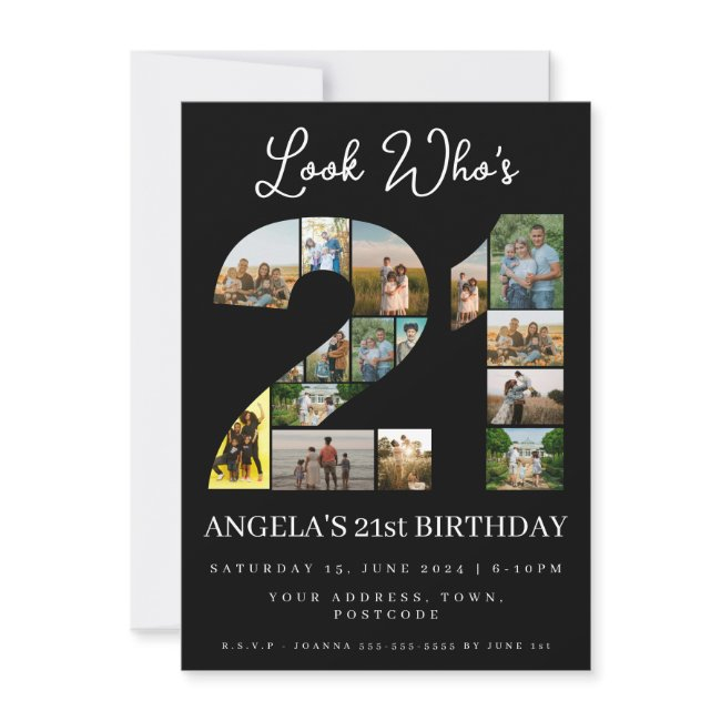 Look Who's 21 Photo Collage Sign 21st Birthday Invitation