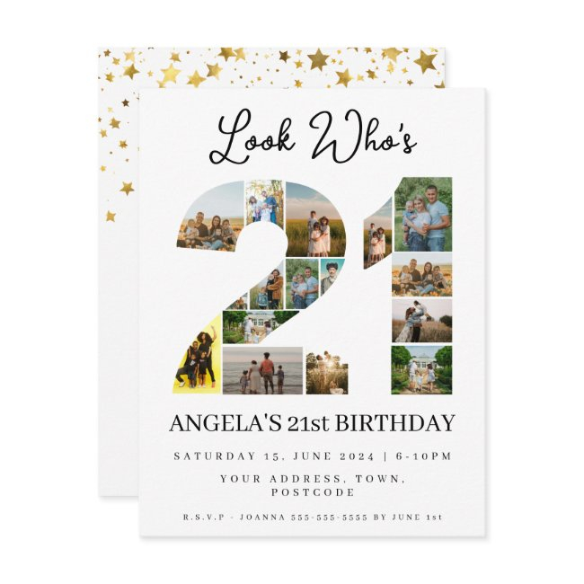 Look Who's 21 Photo Collage Sign Happy Birthday Invitation