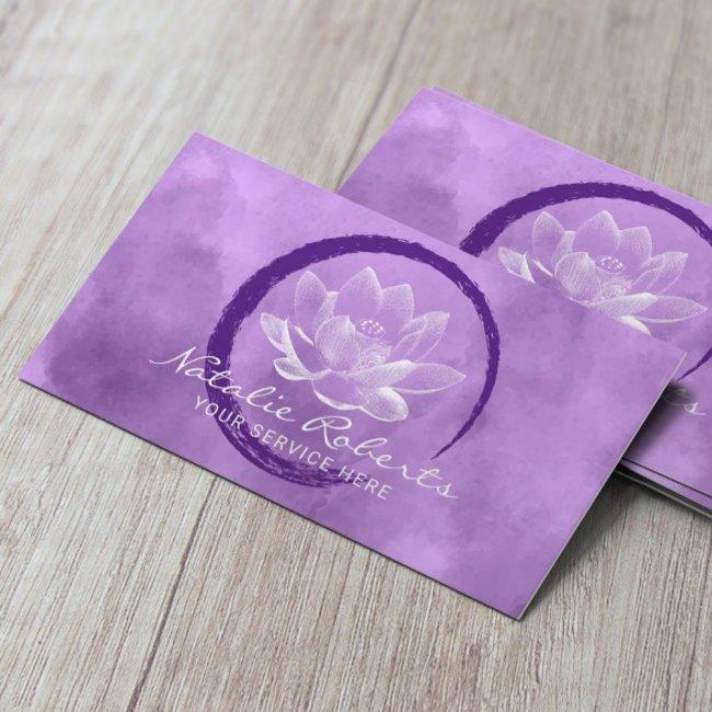 Lotus Circle Brushstroke Yoga Wellness Purple Business Invitations