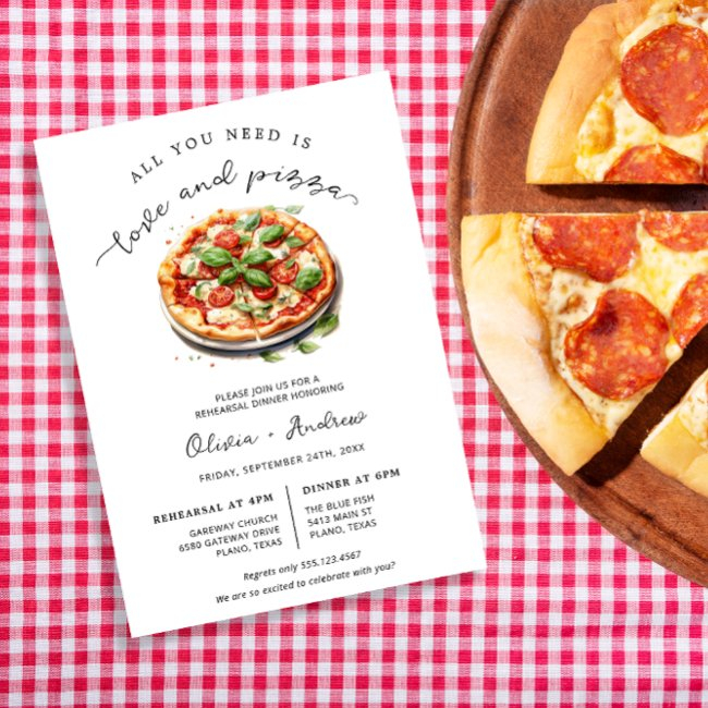 Love And Pizza Rehearsal Dinner Invitation
