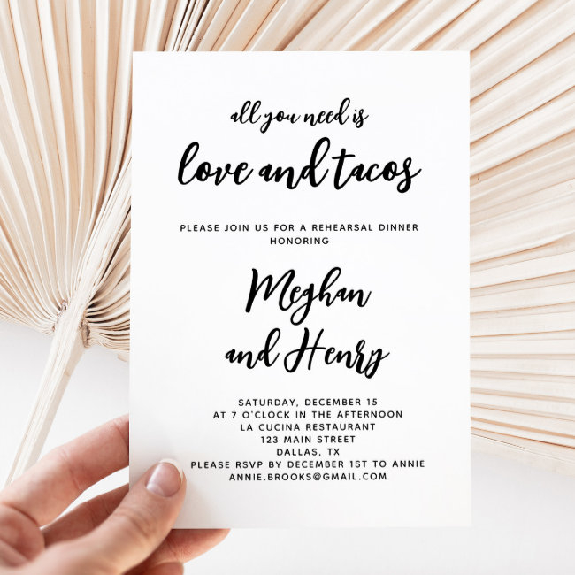 Love And Tacos Modern Minimalist Rehearsal Dinner Invitation