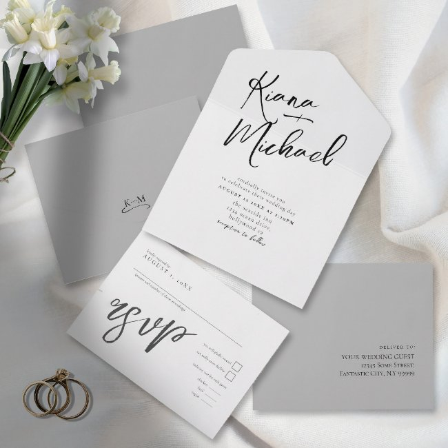 Love Calligraphy Wedding B&w Id940 All In One Invitation