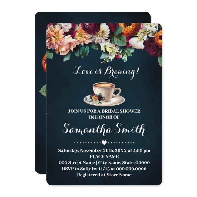 Love Is Brewing Bridal Shower Coffee Flowers Invitation