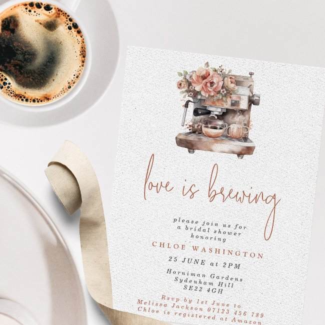 Love Is Brewing Coffee Machine Bridal Shower Invitation