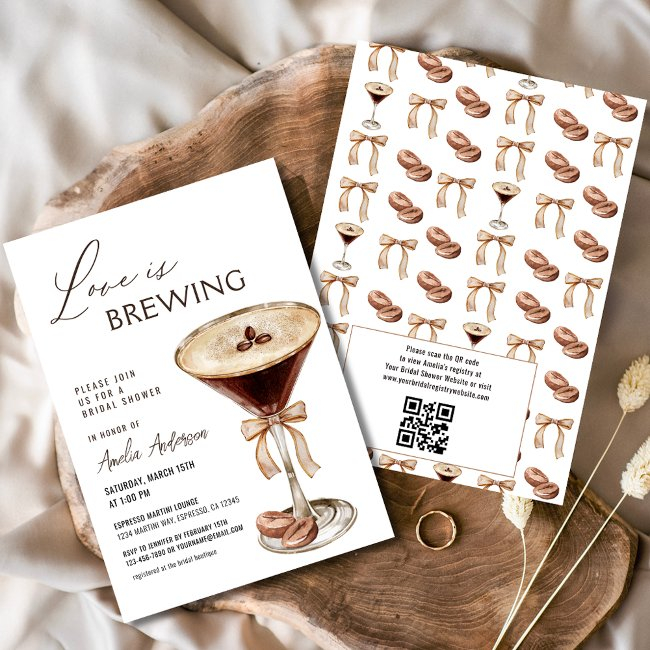Love Is Brewing Espresso Martini Bridal Shower Invitation