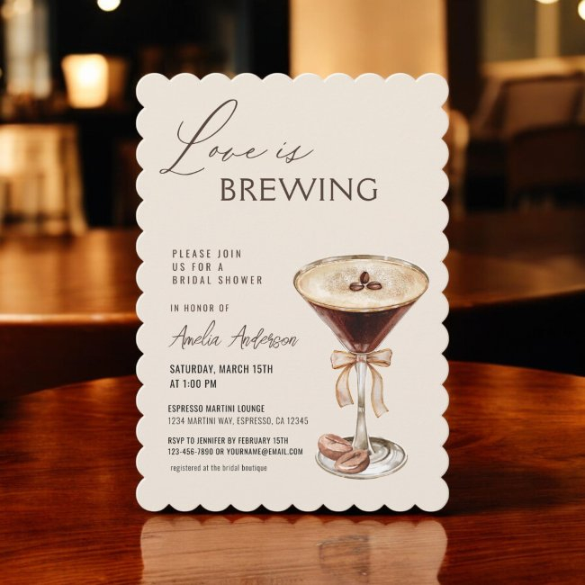 Love Is Brewing Espresso Martini Bridal Shower Invitation
