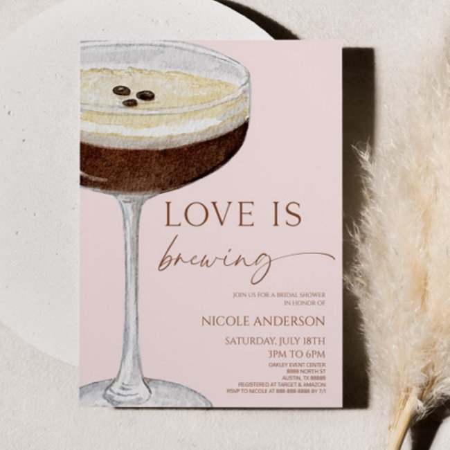 Love Is Brewing Expresso Martini Bridal Shower Invitation