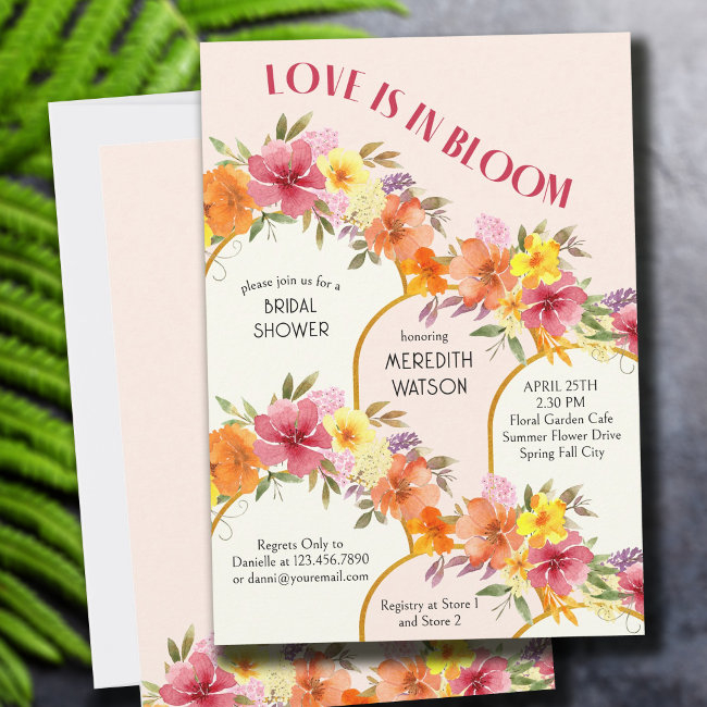 Love Is In Bloom Floral Gold Arch Bridal Shower Invitation