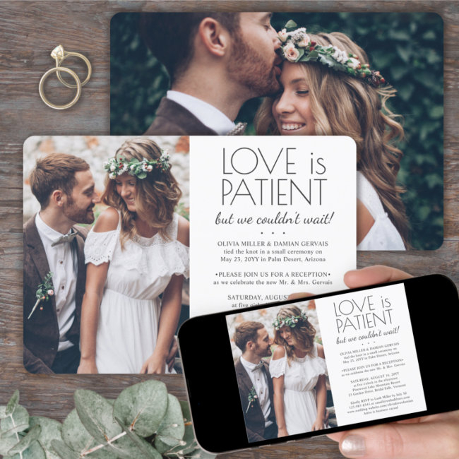 Love Is Patient 2 Photo Wedding Elopement Party Invitation
