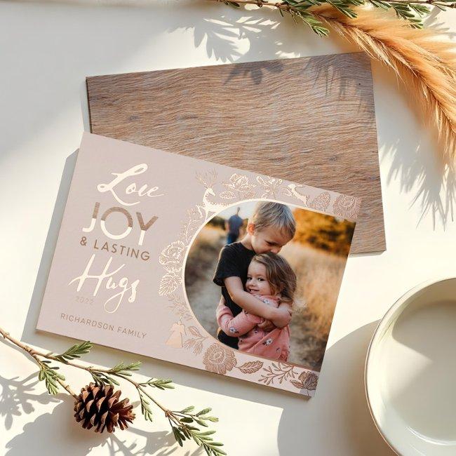 Love Joy & Lasting Hugs Woodland Animal Arch Photo Foil Holiday Invitations