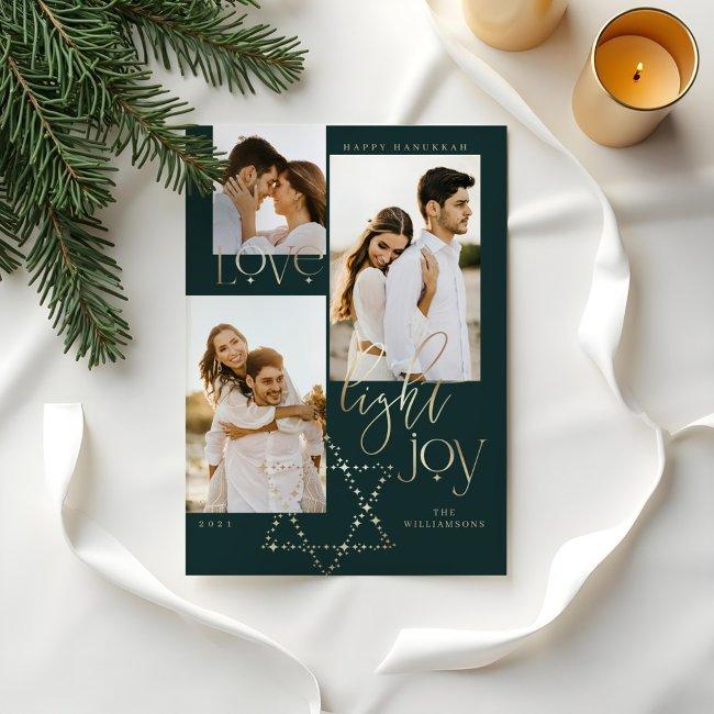Love Light Joy Star David Hanukkah Photo Collage Holiday Invitations