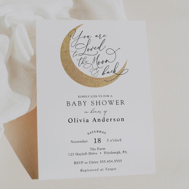 Loved To The Moon And Back Neutral Baby Shower Invitation