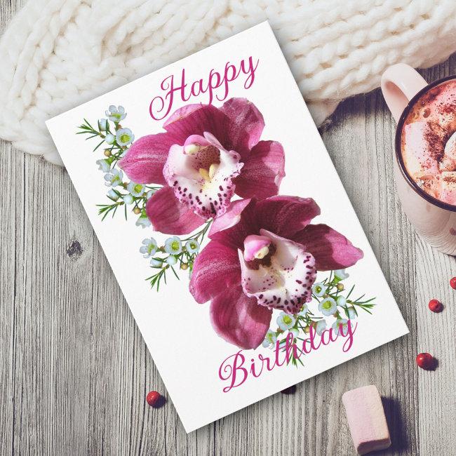 Lovely Deep Pink Winter Orchids Birthday Invitations