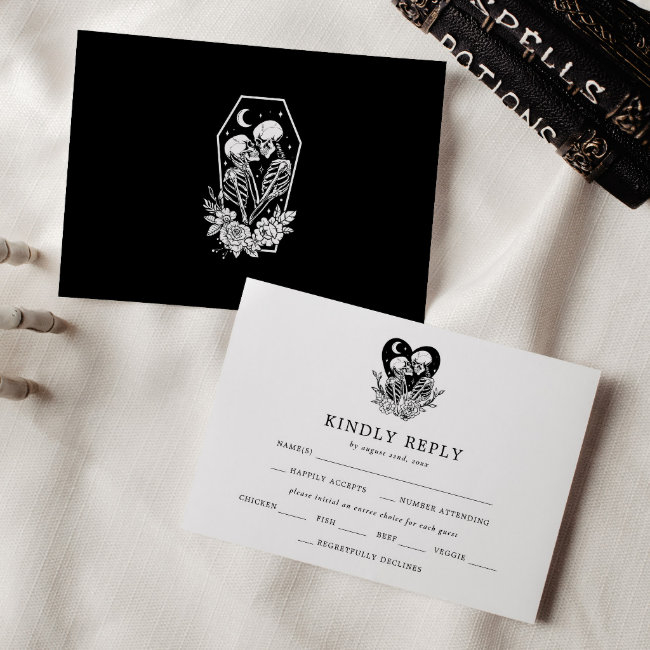 Lovers Until Death Skeletons & Roses Wedding Rsvp Invitation