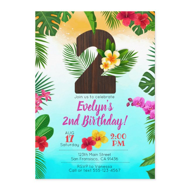 Luau Birthday, Invitation Luau Party 2nd Birthday