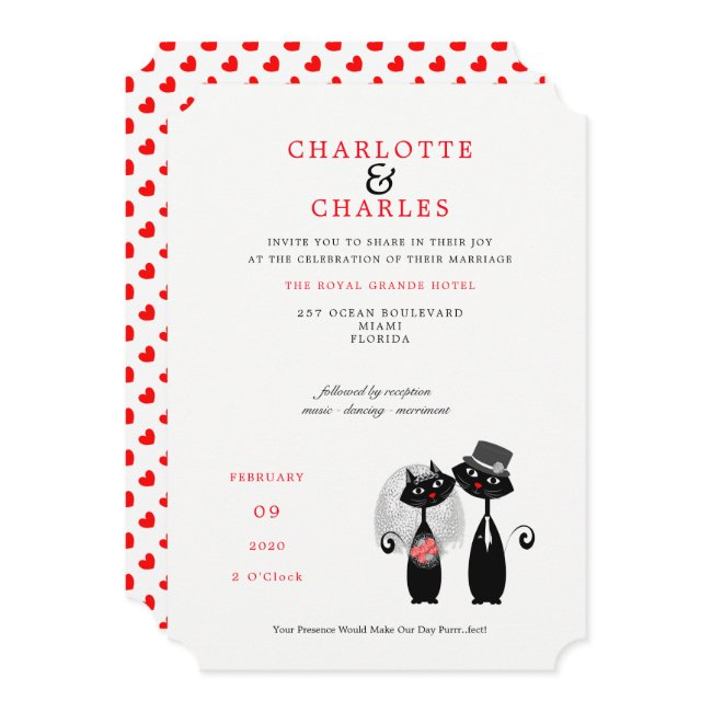 Lucky Black Cats Bride | Groom Purrr..fect Wedding Invitation