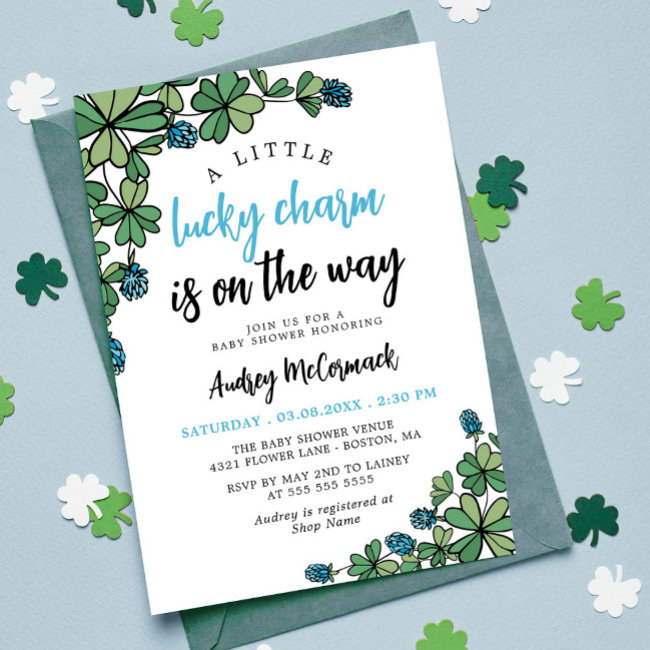 Lucky Charm On The Way Boy Baby Shower Invitation