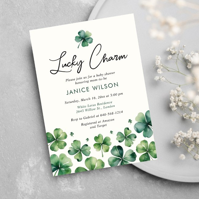 Lucky Charm St. Patrick's Day Baby Shower Invitation