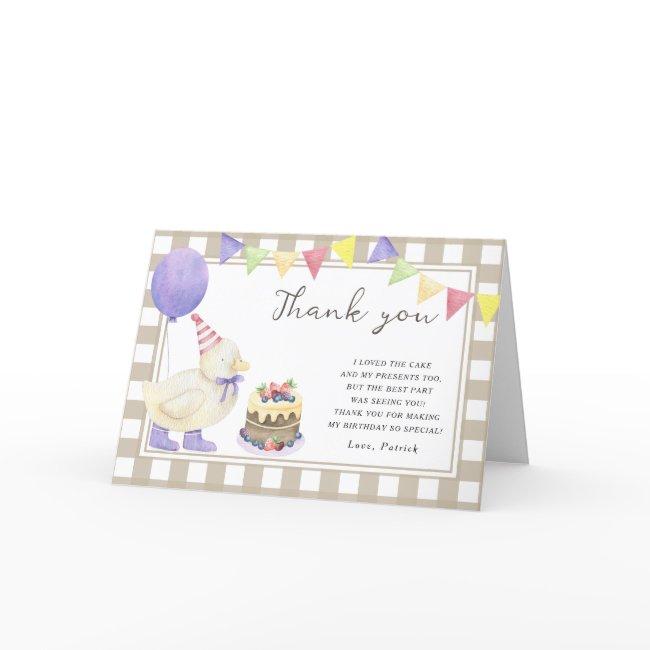 Lucky Duckling Birthday Party Thank You