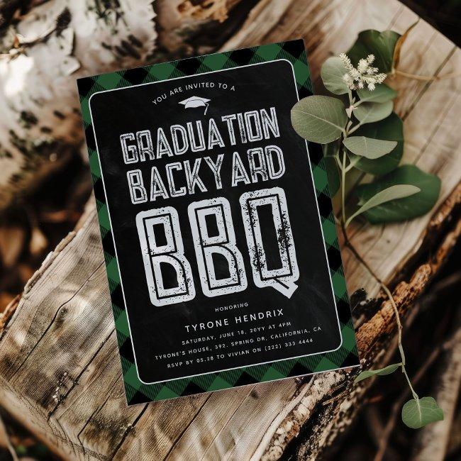 Lumberjack Green Plaid Bbq Graduation Party Invitation