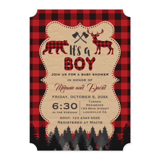 Lumberjack Red Buffalo Little Boy Baby Shower Invitation