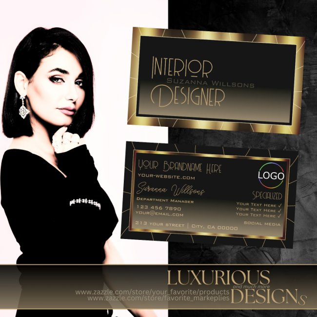 Luxe Dark Gold Frame Brown Gradient Cool With Logo Business Invitations