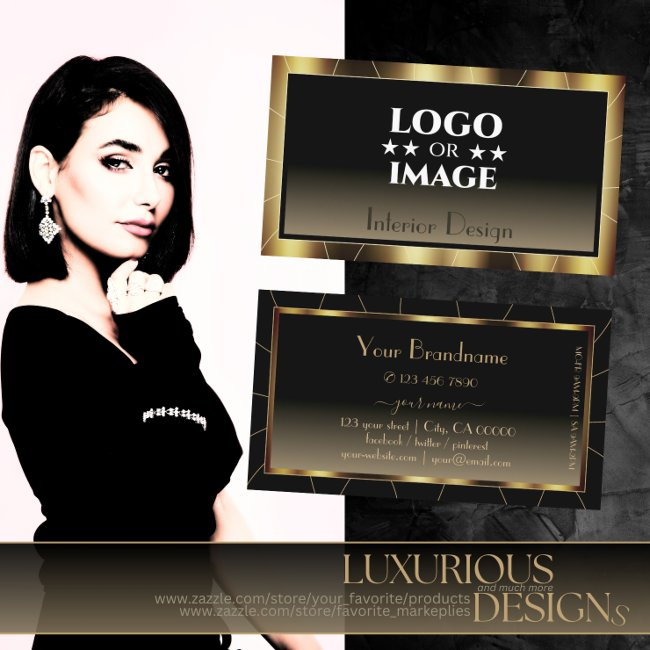 Luxe Glam Dark Gold Frame Brown Gradient With Logo Business Invitations