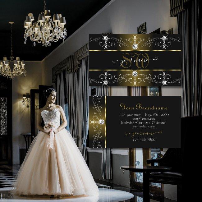 Luxurious Black And Gold Ornate Borders Monogram Business Invitations
