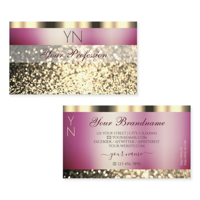 Luxurious Burgundy Gold Sparkling Glitter Monogram Business Invitations