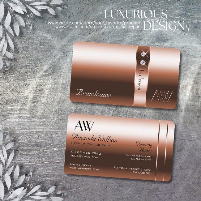 Luxurious Copper Blush Shiny Diamonds And Initials Business Invitations