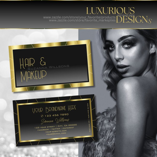 Luxurious Gold Frame Black Gradient Luxe Glamorous Business Invitations