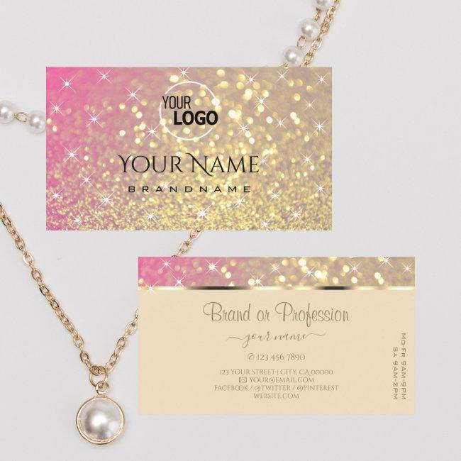 Luxurious Gold Pink Purple Glitter Stars Add Logo Business Invitations