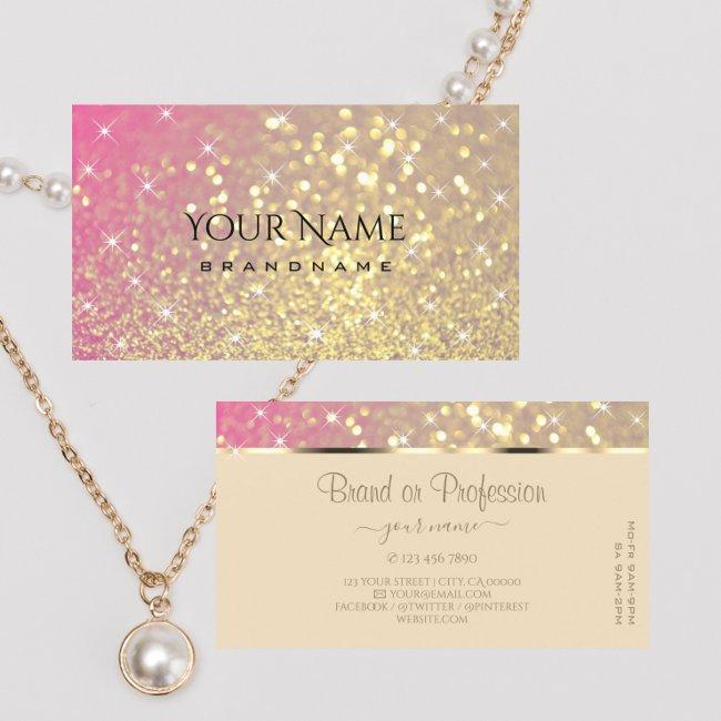 Luxurious Gold Pink Purple Glitter Stars Elegance Business Invitations