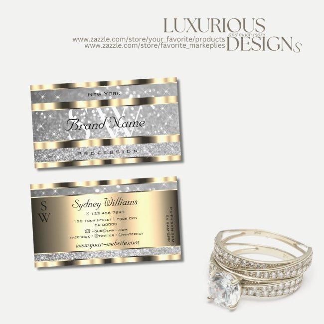 Luxurious Gold Silver Glitter Stars Spark Initials Business Invitations