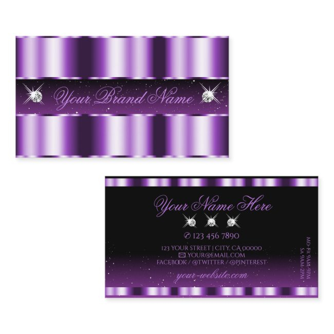Luxurious Purple Black Sparkling Diamonds Stylish Business Invitations