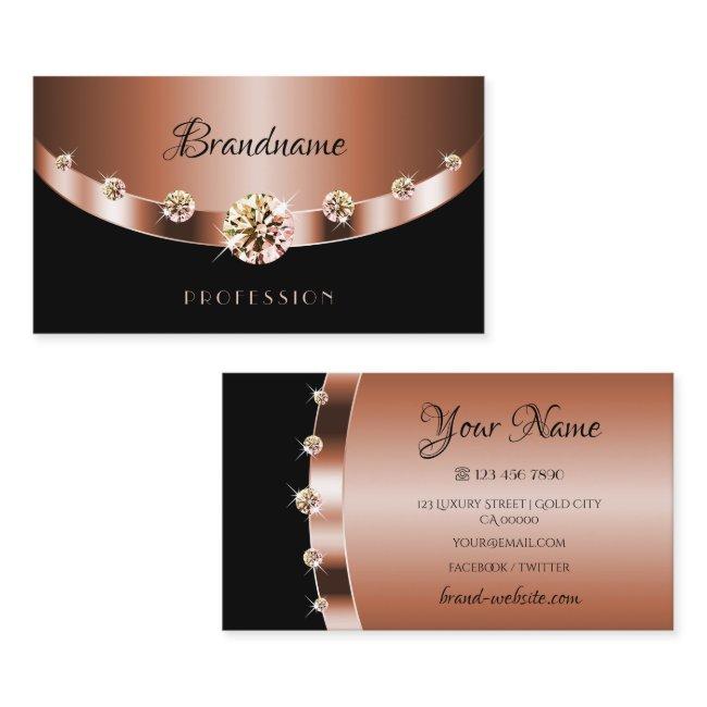 Luxurious Rose Gold Black Shimmery Jewels Diamonds Business Invitations