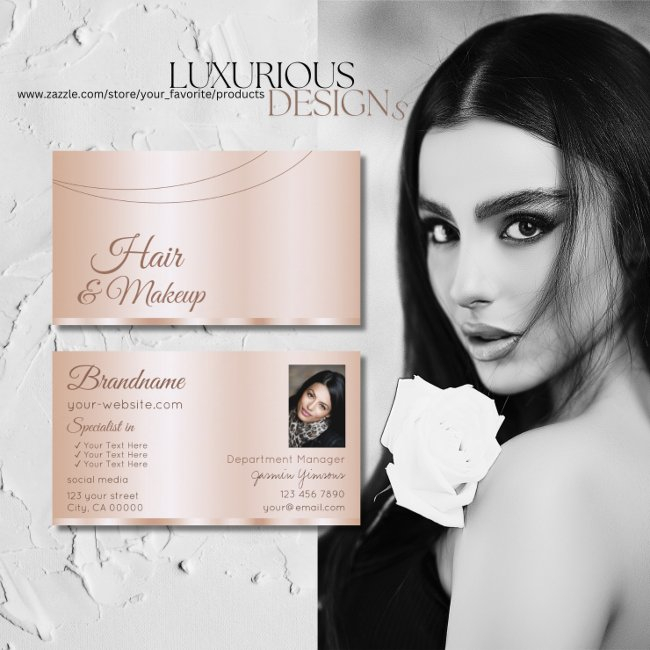 Luxurious Rose Gold Glamorous With Photo Stylish Business Invitations