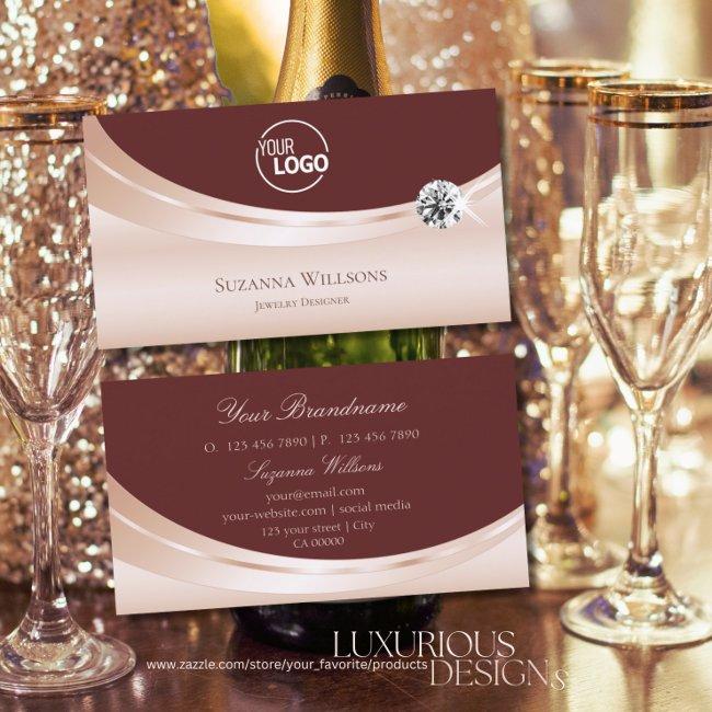 Luxurious Rosegold Wine Red With Logo And Diamond Business Invitations