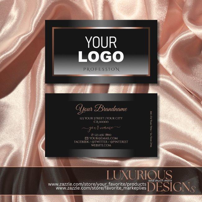 Luxury Black And White Ombre Rose Gold Frame Logo Business Invitations